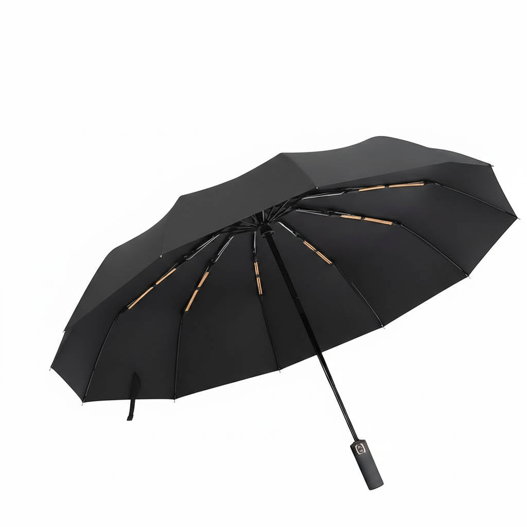 Windproof Folding Rain Umbrella, Large Handle, Water Resistant, No Drip Technology