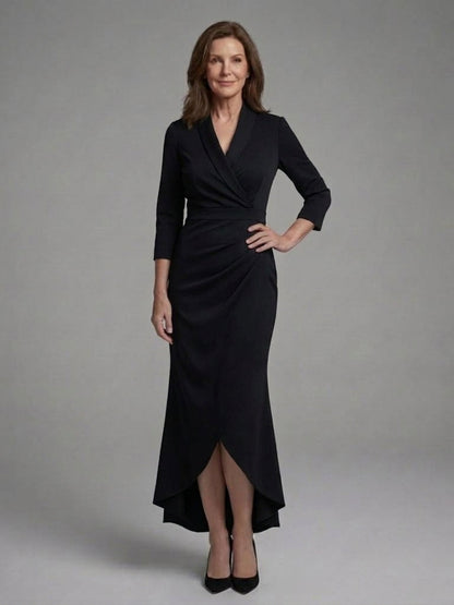 Long Sleeve Midi Dress with Figure Skimming Cut and Fluid Drape