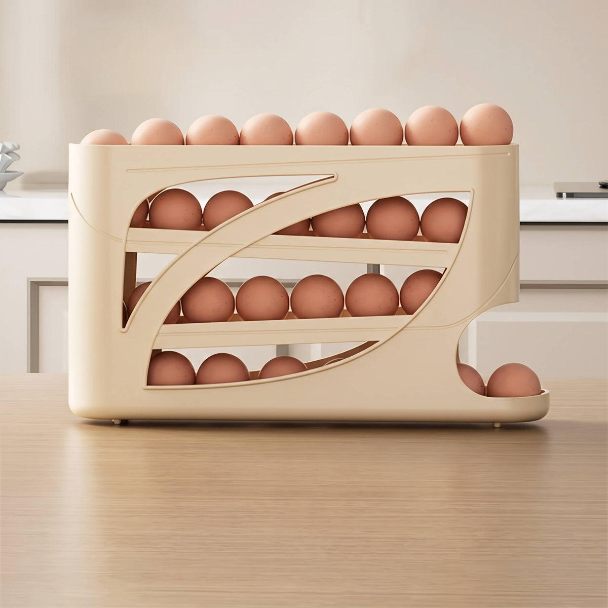 Large Capacity Egg Organizer, Stackable Rolling Storage Tray for Refrigerator, Kitchen Fridge Side Door Space Saving Rack