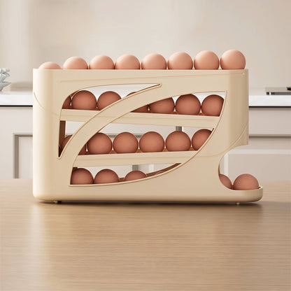 Large Capacity Egg Organizer, Stackable Rolling Storage Tray for Refrigerator, Kitchen Fridge Side Door Space Saving Rack