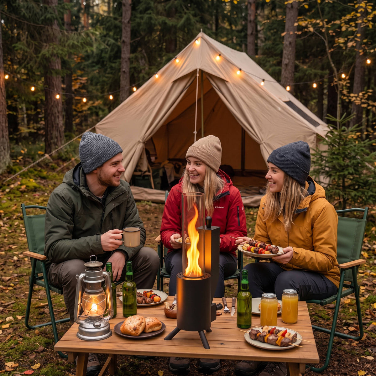 Tabletop Wood Pellet Heater, Glass Tube Portable Patio Heater, Modern Outdoor Heating for Tabletops