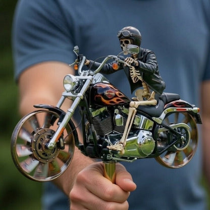 Motorrad-Windrad mit Skelett-Fahrer für Garten -    Zorenza