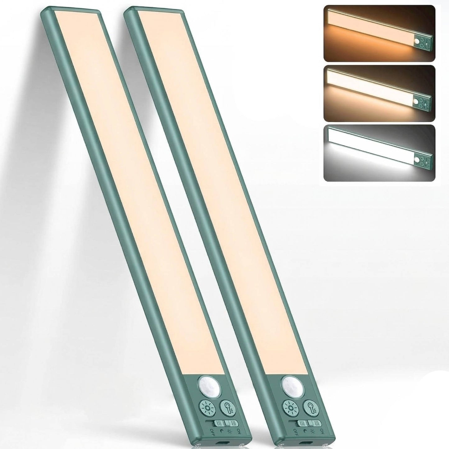 Motion Sensor Under Cabinet Lights, Rechargeable Magnetic Closet Lighting, 3 Colors, 2 Pack