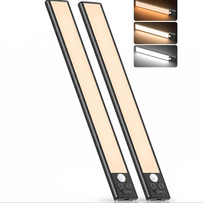 Motion Sensor Under Cabinet Lights, Rechargeable Magnetic Closet Lighting, 3 Colors, 2 Pack