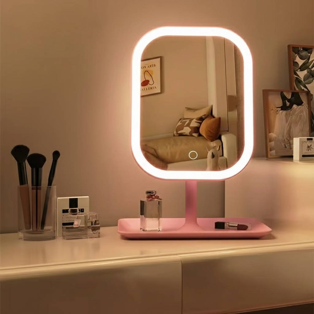 Rechargeable Lighted Vanity Mirror with 360 Rotation and 3 Color Modes for Makeup