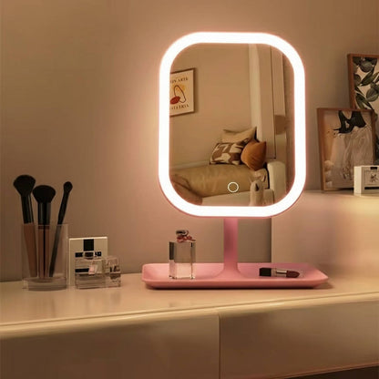 Rechargeable Lighted Vanity Mirror with 360 Rotation and 3 Color Modes for Makeup