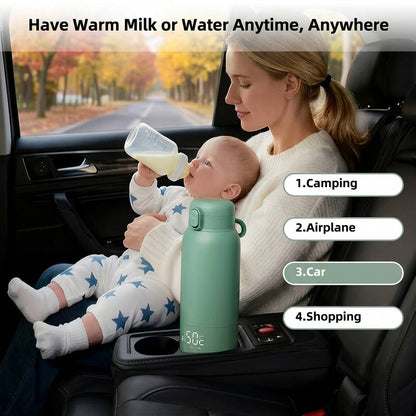Portable Bottle Warmer 17oz 100W Fast Heating, Rechargeable Baby Bottle Warmer with Temp Control LED Display Stainless Steel Travel