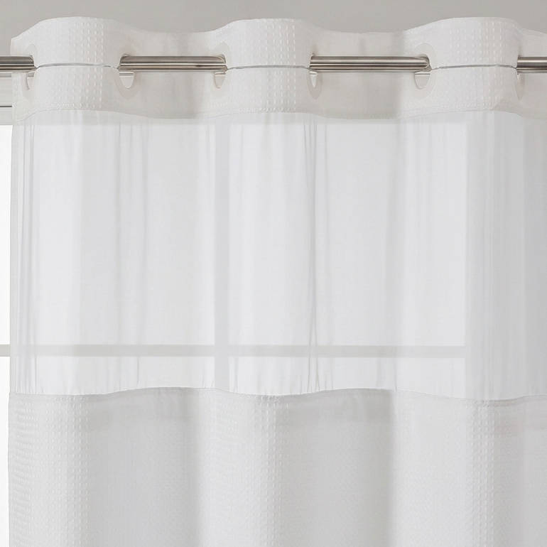 No Hooks Polyester Shower Curtain, Textured Shower Curtain with Snap In Fabric Liner, Waterproof Hotel Luxury Bathroom Curtain
