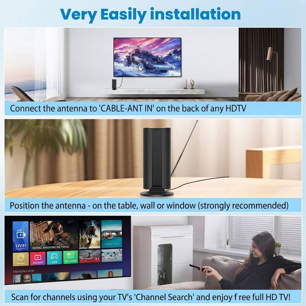 2026 TV Antenna for Smart TV, 5000+ Miles Range Digital HD Indoor Outdoor Antenna with Amplifier Signal Booster, Waterproof Design