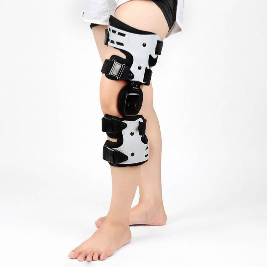 Adjustable Hinged Knee Support Brace with Aluminum Frame and Side Buckles