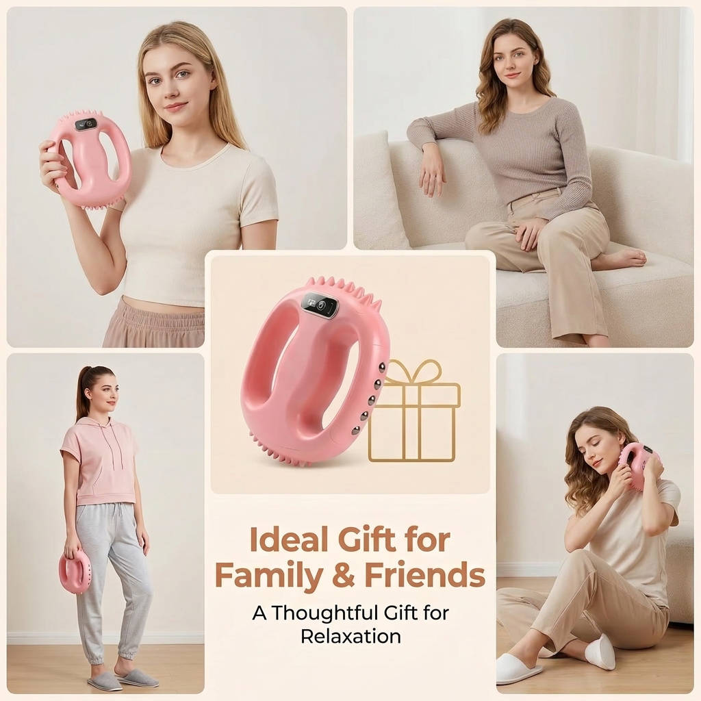 4 Head Fascia Ring Massager, Hands Free Deep Tissue Massage Gun, Waist Belt, 3 Modes, 9 Intensities