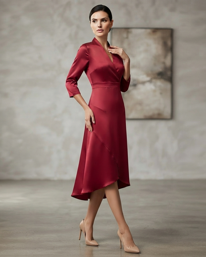 Long Sleeve Midi Dress with Figure Skimming Cut and Fluid Drape