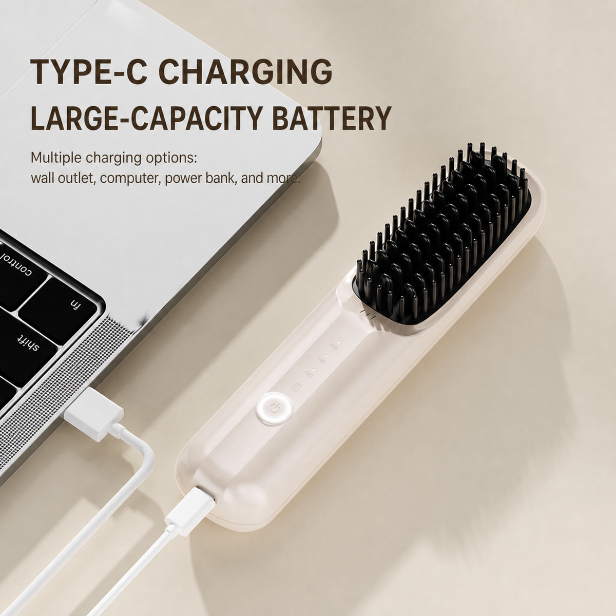 Rechargeable Hair Straightening Brush with Ionic Frizz Control and Ceramic Teeth, 30-Minute Runtime