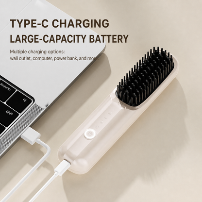 Rechargeable Hair Straightening Brush with Ionic Frizz Control and Ceramic Teeth, 30-Minute Runtime