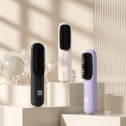 Rechargeable Hair Straightening Brush with Ionic Frizz Control and Ceramic Teeth, 30-Minute Runtime