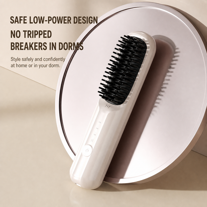 Rechargeable Hair Straightening Brush with Ionic Frizz Control and Ceramic Teeth, 30-Minute Runtime