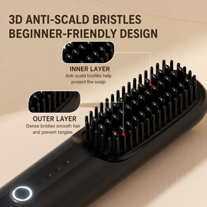 Rechargeable Hair Straightening Brush with Ionic Frizz Control and Ceramic Teeth, 30-Minute Runtime