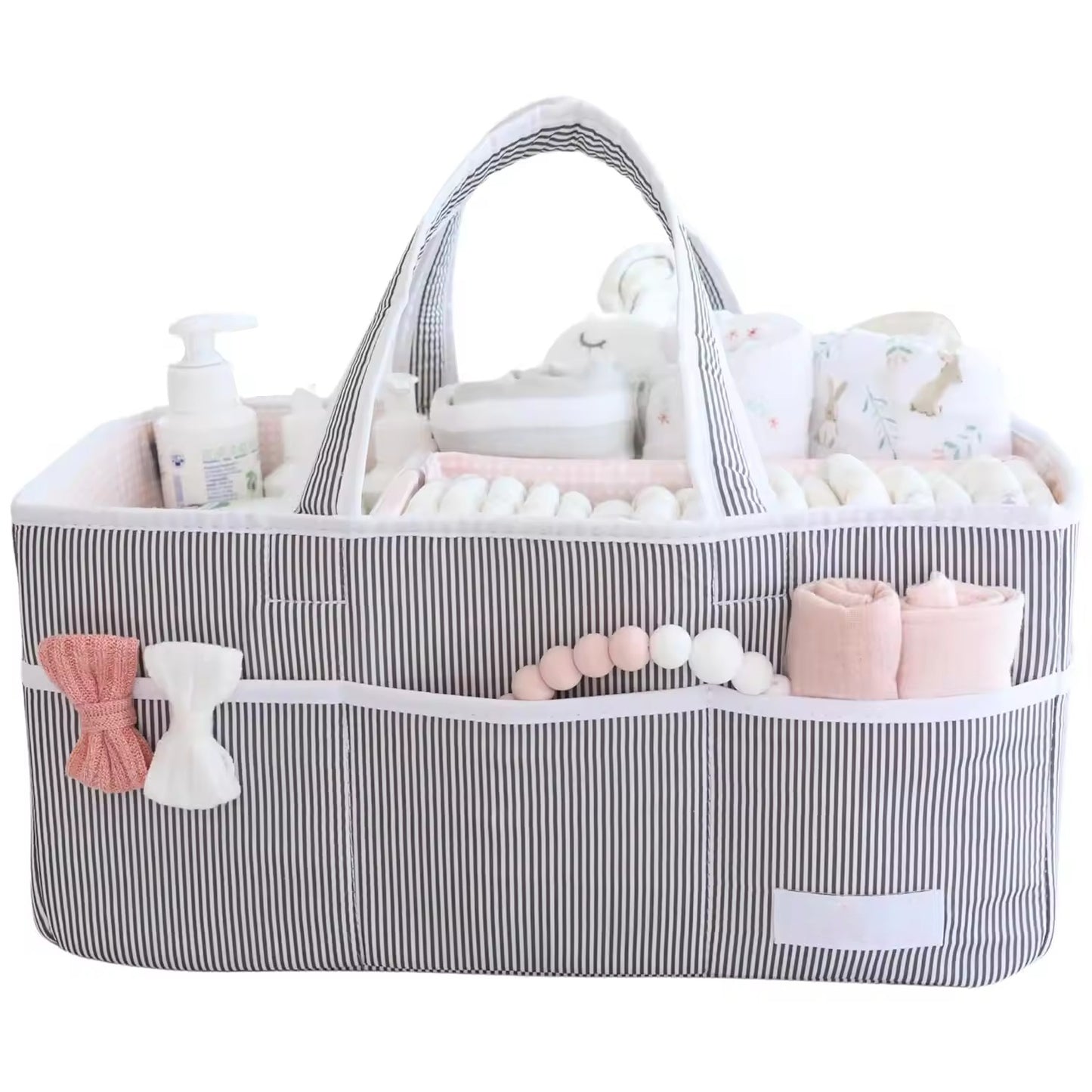 Large Baby Diaper Caddy Organizer Tote Bag, Nursery Storage Basket & Portable Car Caddy For Newborn