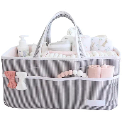 Large Baby Diaper Caddy Organizer Tote Bag, Nursery Storage Basket & Portable Car Caddy For Newborn