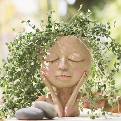 Ceramic Face Planter with Expressive Design for Small Succulents and Herbs