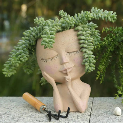 Ceramic Face Planter with Expressive Design for Small Succulents and Herbs