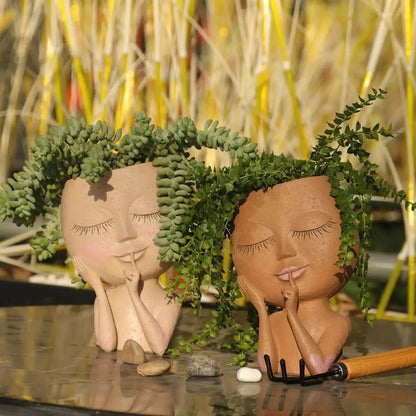 Ceramic Face Planter with Expressive Design for Small Succulents and Herbs