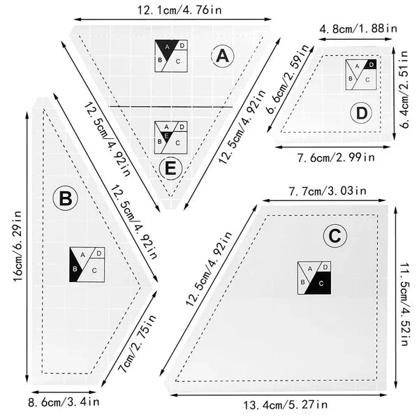 Acrylic Quilt Templates with Nonslip Grip and Clipped Tips for 6 Inch Blocks