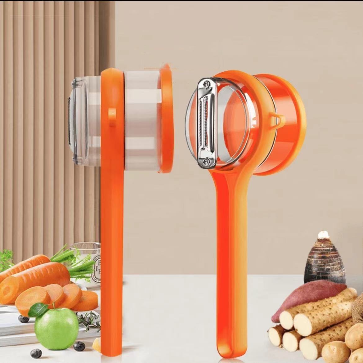 Dual Blade Apple Peeler with Two Interchangeable Heads, a Potato Eye Remover and a Peel Storage Box