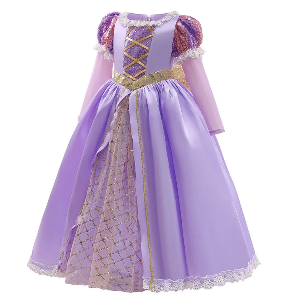 Girls Ball Gown Dress with Puff Sleeves and Applique Details