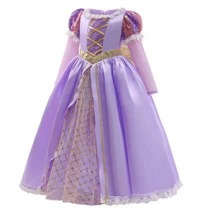 Girls Ball Gown Dress with Puff Sleeves and Applique Details