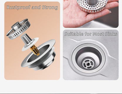 Pop Up Drain Strainer with Steel Mesh Basket and Button Control for 3.5 Inch Kitchen Sinks