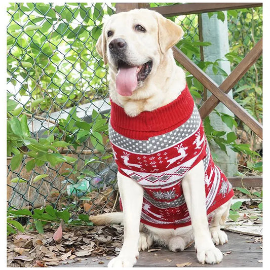 Knit Dog Sweater with Holiday Patterns and Stretchy Ribbed Collar