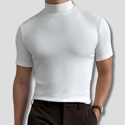 Mens Short Sleeve Turtleneck Shirt with Twill Fabric and Pullover Design
