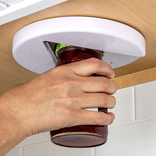 Jar Opener with Under Cabinet Mount and Leverage Design for Multiple Sizes