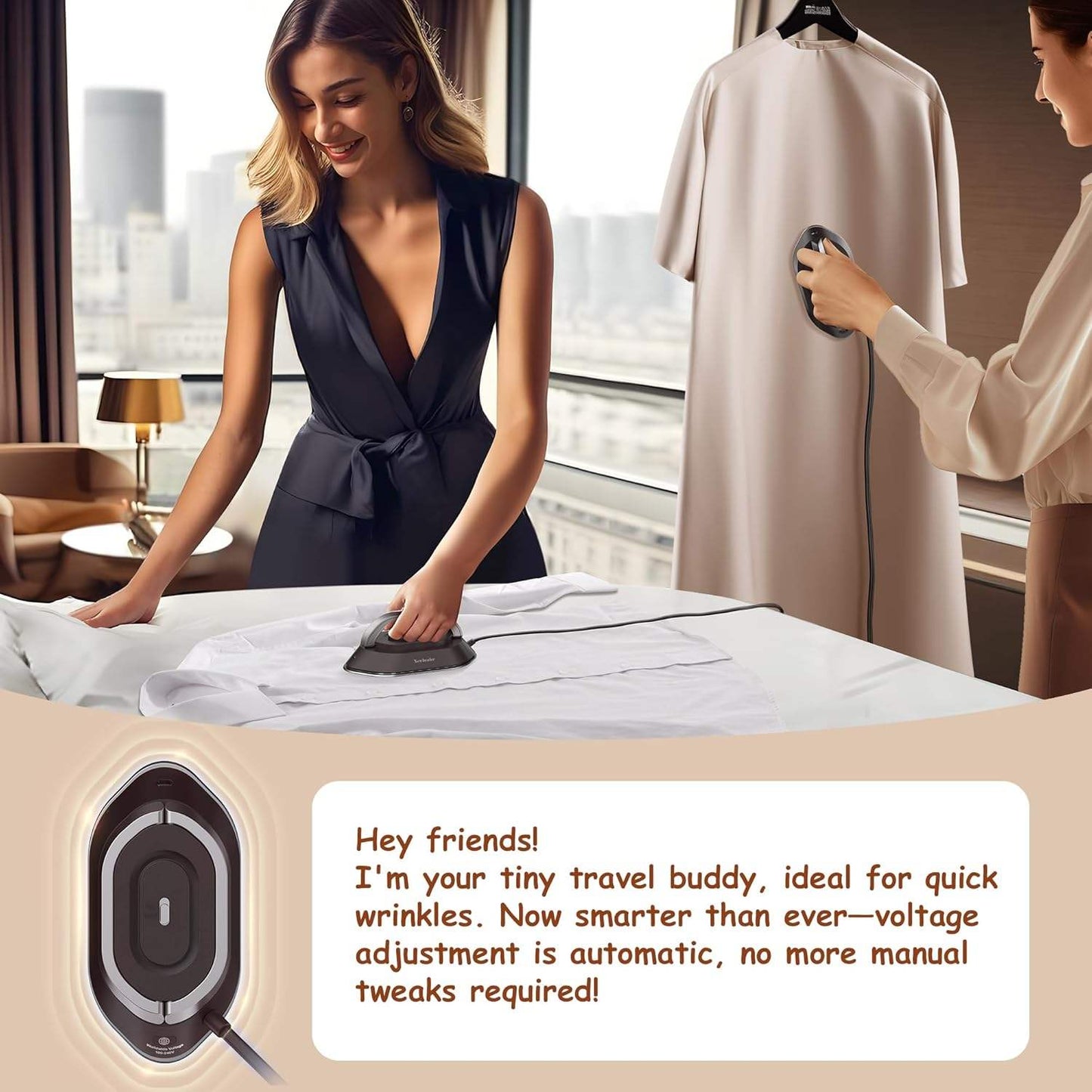 Compact Electric Iron with Foldable Handle and Rapid Heating for Travel