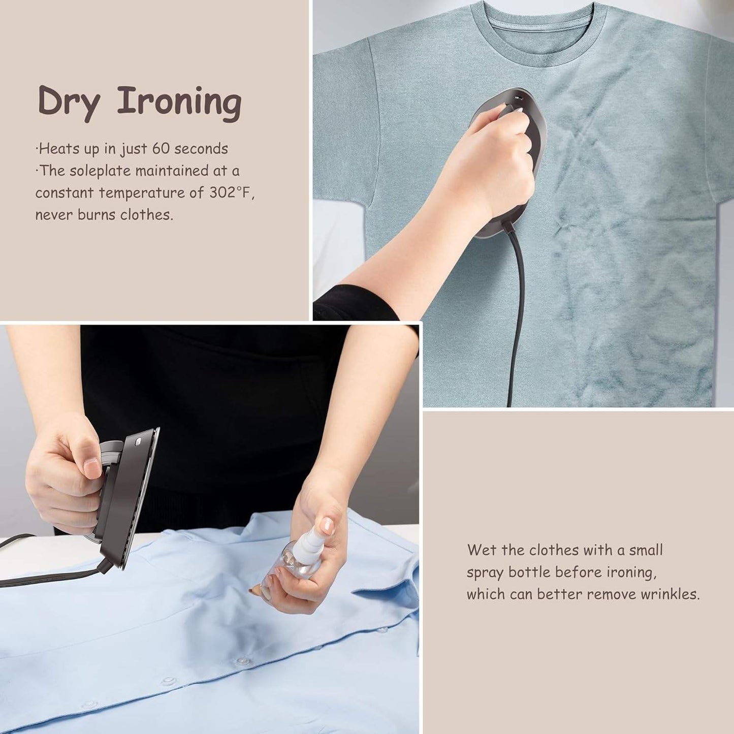 Compact Electric Iron with Foldable Handle and Rapid Heating for Travel