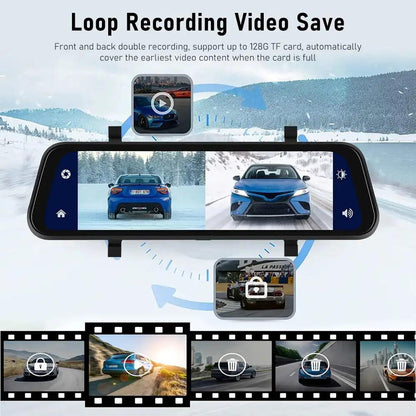 Mirror Dash Cam with Dual HD Recording and GPS Tracking, 9.66in Touchscreen