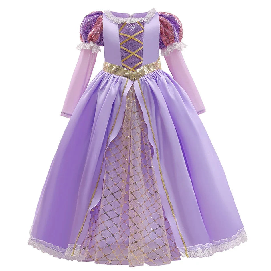 Girls Ball Gown Dress with Puff Sleeves and Applique Details