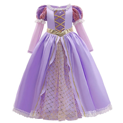 Girls Ball Gown Dress with Puff Sleeves and Applique Details