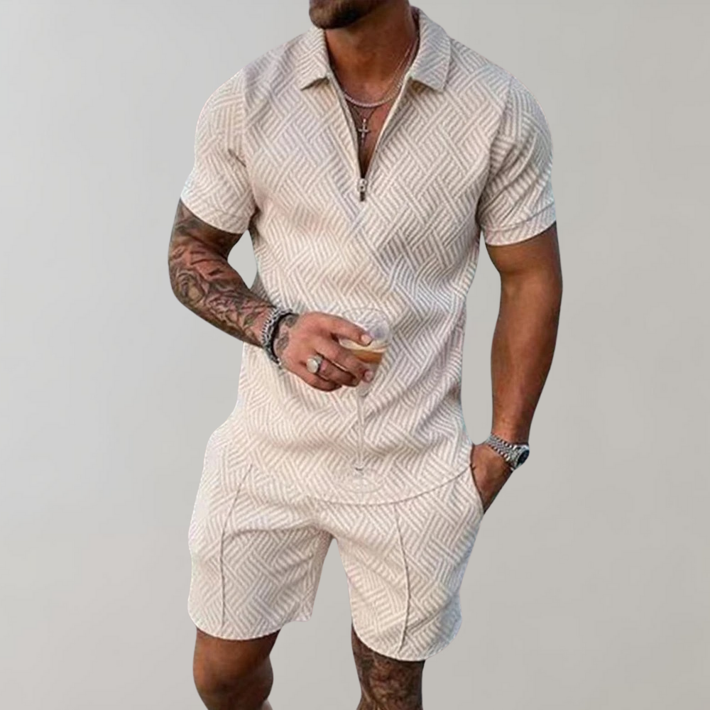 Men's Polo Shirt and Shorts Set with Moisture Wicking, Machine Washable