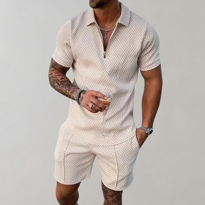 Men's Polo Shirt and Shorts Set with Moisture Wicking, Machine Washable