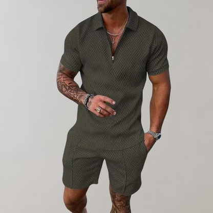 Men's Polo Shirt and Shorts Set with Moisture Wicking, Machine Washable