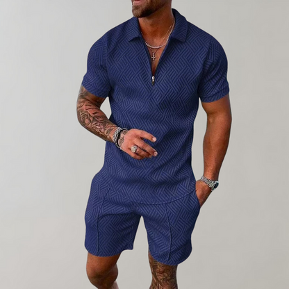 Men's Polo Shirt and Shorts Set with Moisture Wicking, Machine Washable