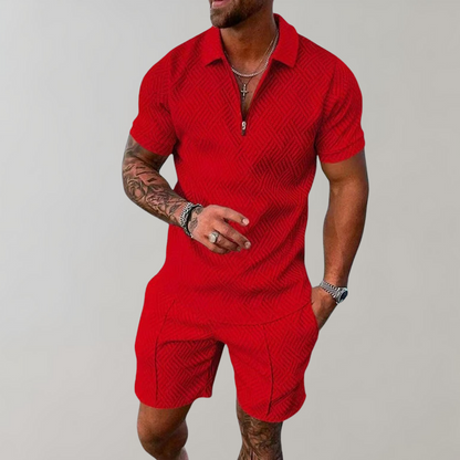 Men's Polo Shirt and Shorts Set with Moisture Wicking, Machine Washable