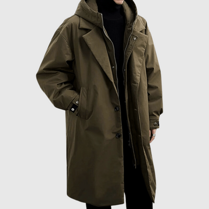 Men's Raincoat with Breathable Fabric and Stowable Hood, Storm Flap Zipper