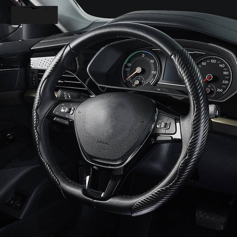 Steering Wheel Cover with Carbon Fiber Grip and Card Lock System, Textured Non Slip