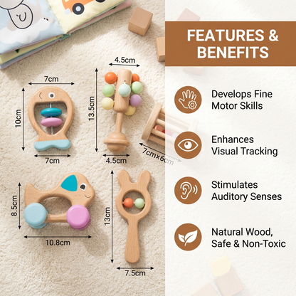 Wooden Baby Gift Set with Rattle and Musical Toys for Newborns