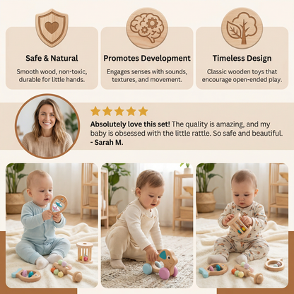 Wooden Baby Gift Set with Rattle and Musical Toys for Newborns