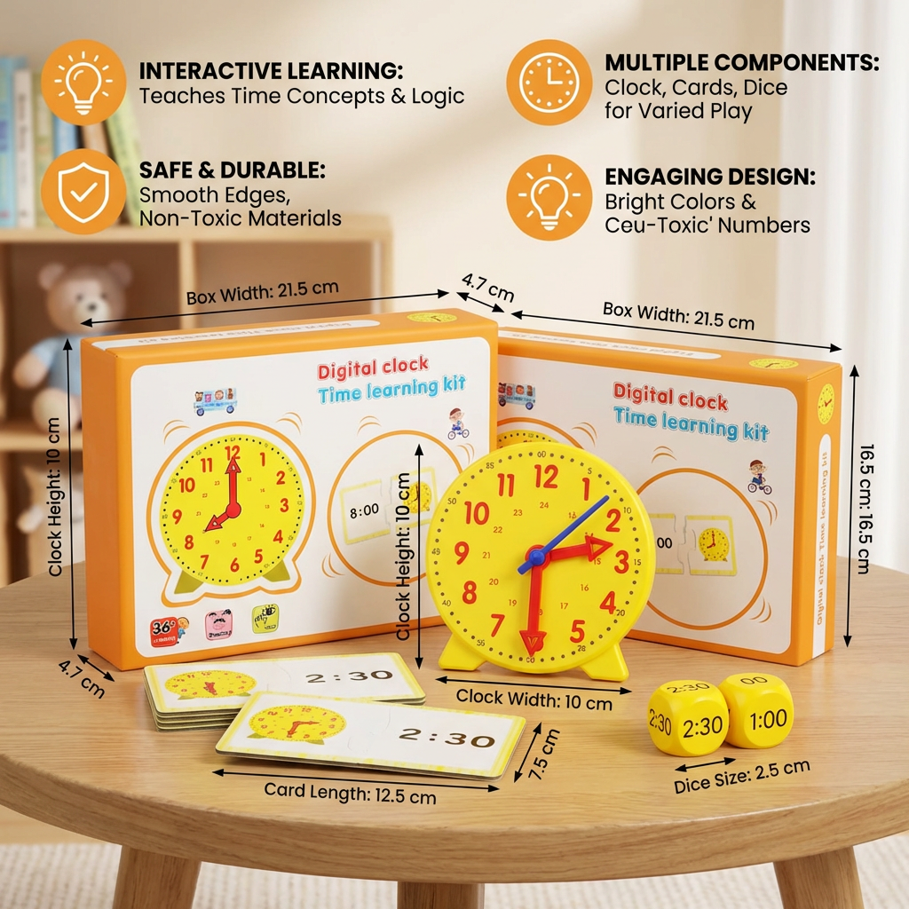 Clock Matching Game with Turning Hands, Time Cards and Dice for Preschool, Kindergarten and Home