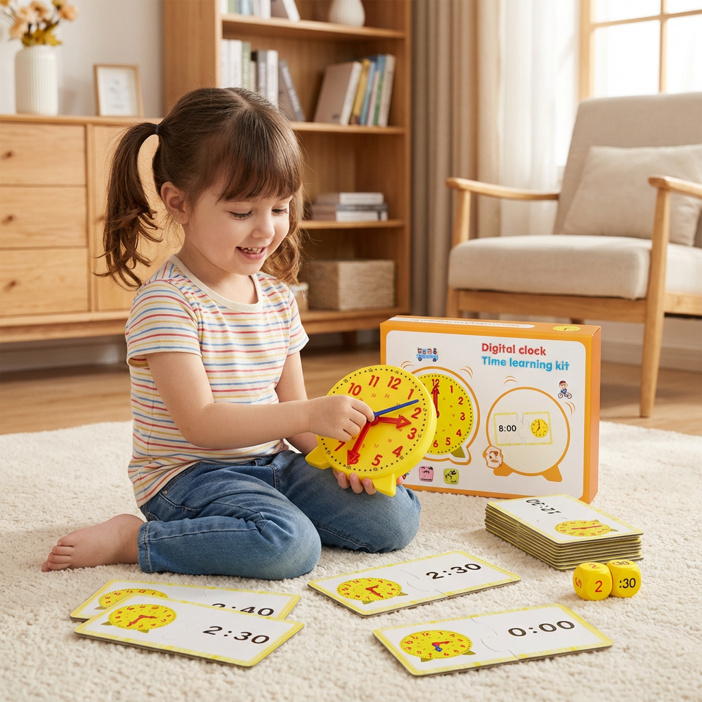 Clock Matching Game with Turning Hands, Time Cards and Dice for Preschool, Kindergarten and Home